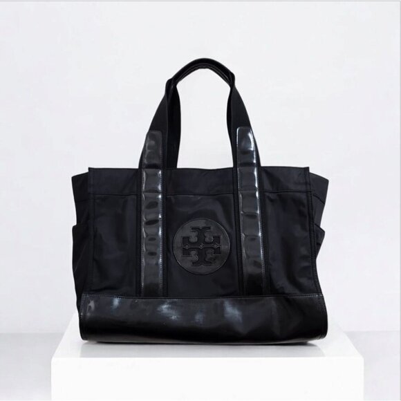 TORY BURCH Handbag/Nylon/Enamel/BLK/Black/Solid Color Black Nylon/Pate - Picture 1 of 16